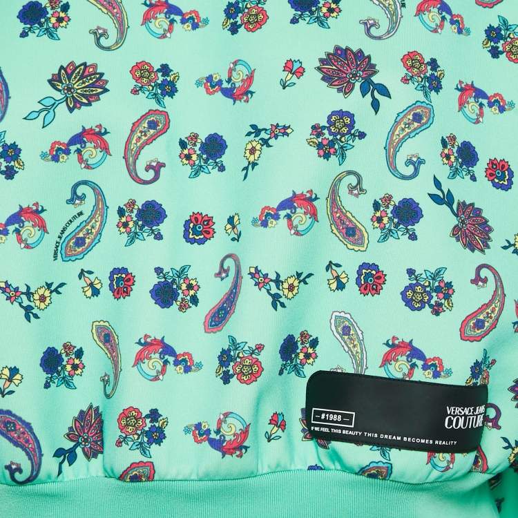 Pre Owned Versace Jeans Couture Green Paisley-Floral Print Jersey Sweatshirt M