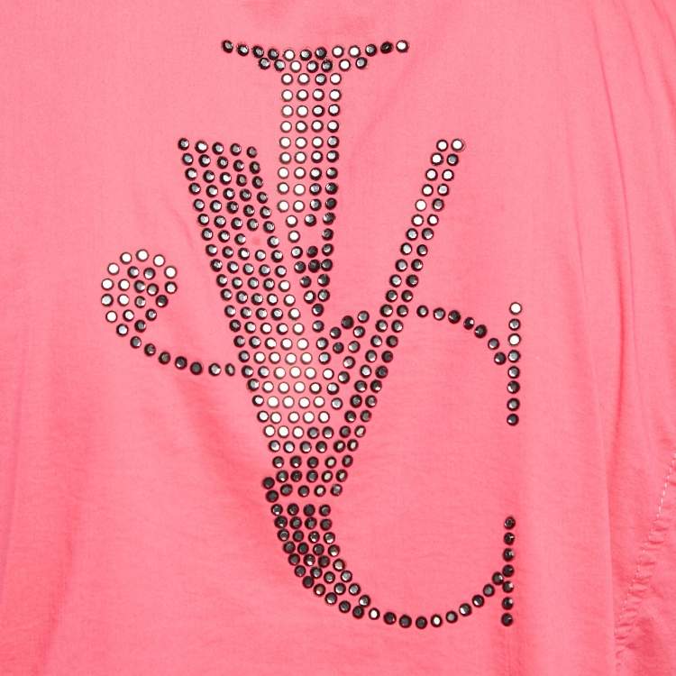 Pre Owned Versace Jeans Couture Pink Embellished Cotton Blend Sleeveless Top M