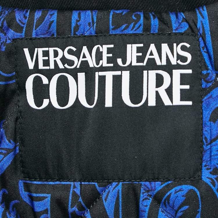 Pre Owned Versace Jeans Couture Black Logo Applique Faux Leather and Denim Crop Jacket XS