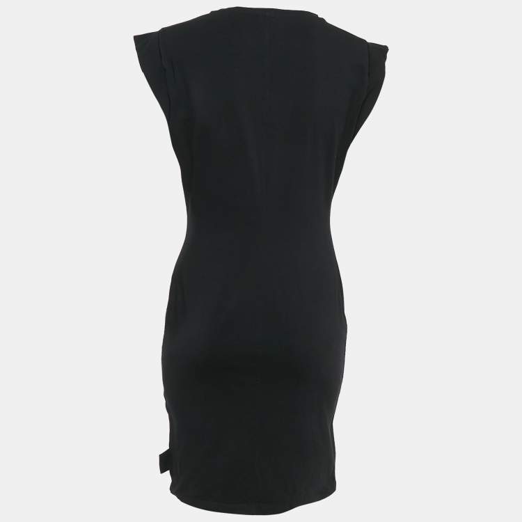 Pre Owned Versace Jeans Couture Black Logo Embroidered Cotton Knit Mini Dress M