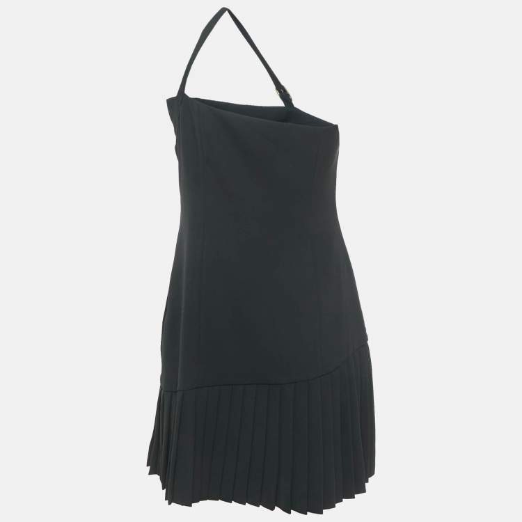 Pre Owned Versace Jeans Couture Black Crepe Pleated One-Shoulder Mini Dress M