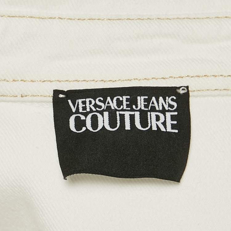 Pre Owned Versace Jeans Couture  White Denim Embellished Collar Crop Jacket M