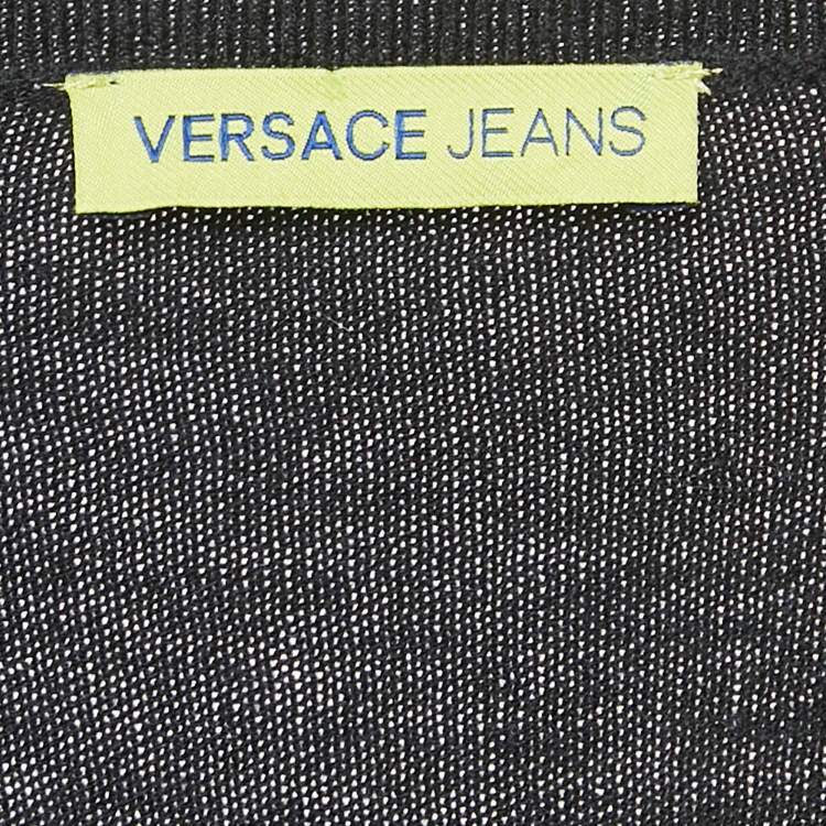 Pre Owned Versace Jeans Couture Black Logo Applique Detail Knit Mini Dress L