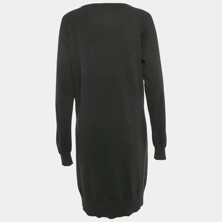 Pre Owned Versace Jeans Couture Black Logo Applique Detail Knit Mini Dress L