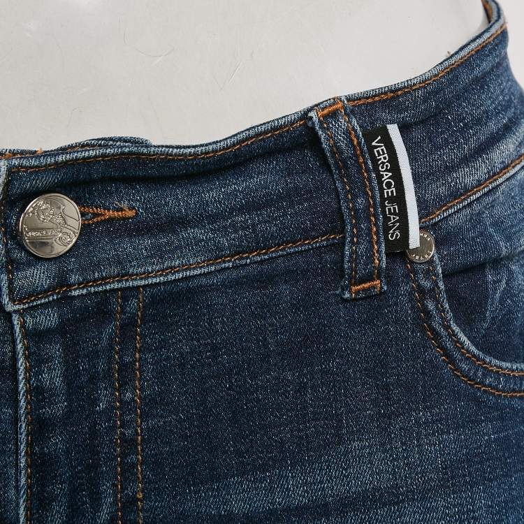 Pre Owned Versace Jeans Blue Denim Embellished Pocket Jeans M Waist 30"
