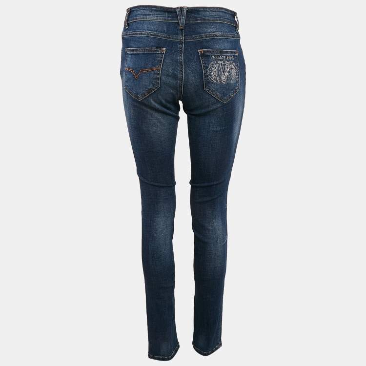 Pre Owned Versace Jeans Blue Denim Embellished Pocket Jeans M Waist 30"