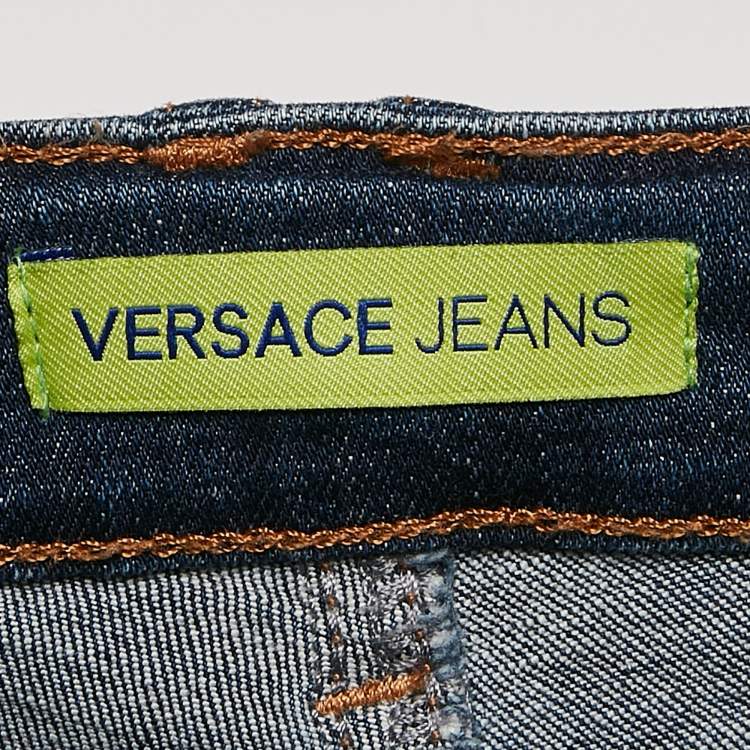 Pre Owned Versace Jeans Blue Denim Embellished Pocket Jeans M Waist 30"