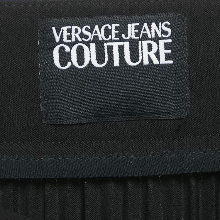 Pre Owned Versace Jeans Couture Black Rococo Print Crepe Pleated Mini Skirt S