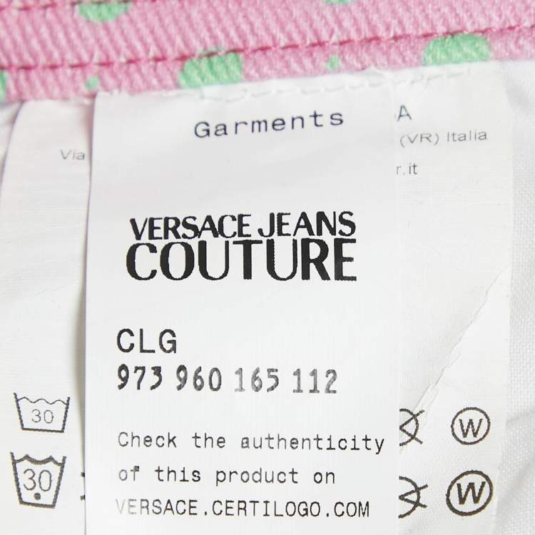 Pre Owned Versace Jeans Couture  Pink Printed Denim Straight Leg Jeans M Waist 28"