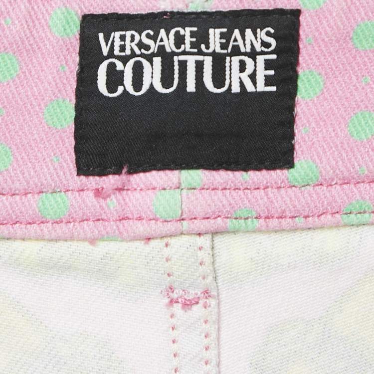 Pre Owned Versace Jeans Couture  Pink Printed Denim Straight Leg Jeans M Waist 28"