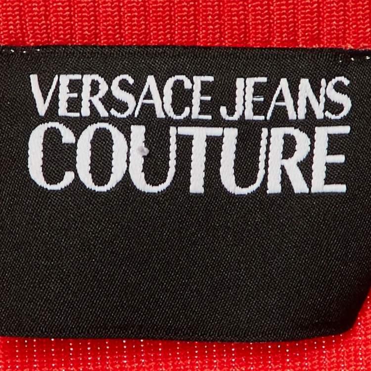 Pre Owned Versace Jeans Couture Neon Red Rib Knit Cutout Mini Dress S