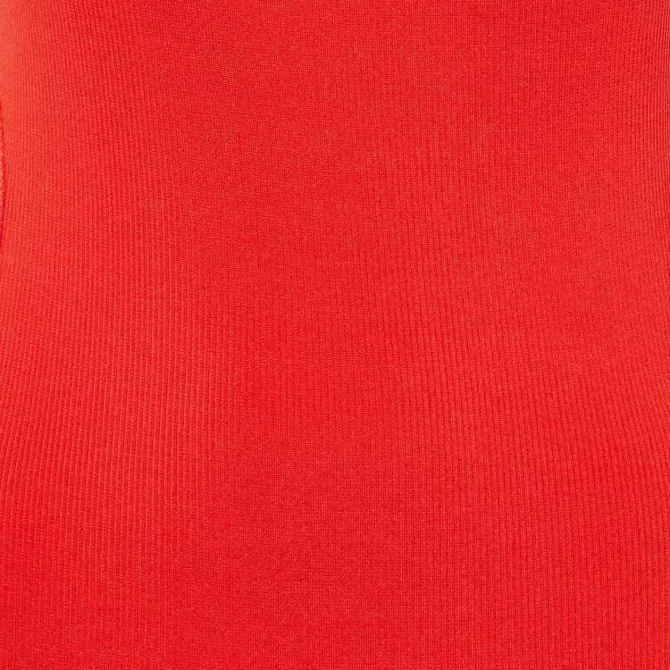 Pre Owned Versace Jeans Couture Neon Red Rib Knit Cutout Mini Dress S