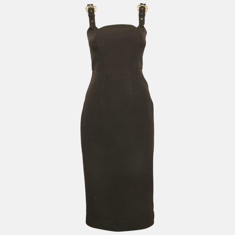 Pre Owned Versace Jeans Couture Black Crepe Buckle Detail Sleeveless Dress S