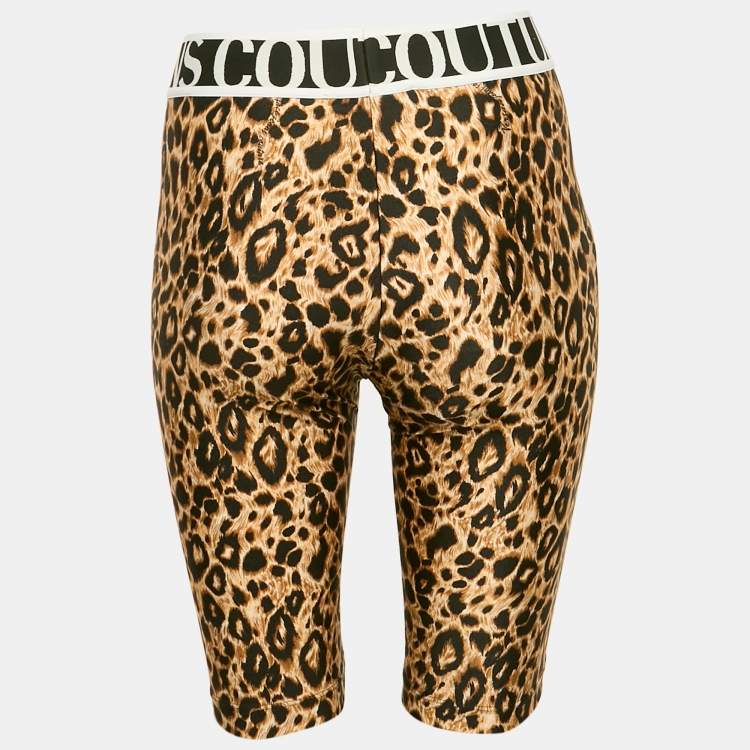 Pre Owned Versace Jeans Couture Brown Leopard Print Jersey Bermuda Shorts S