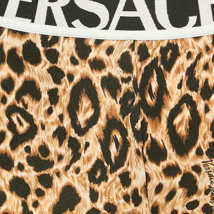 Pre Owned Versace Jeans Couture Brown Leopard Print Jersey Bermuda Shorts S