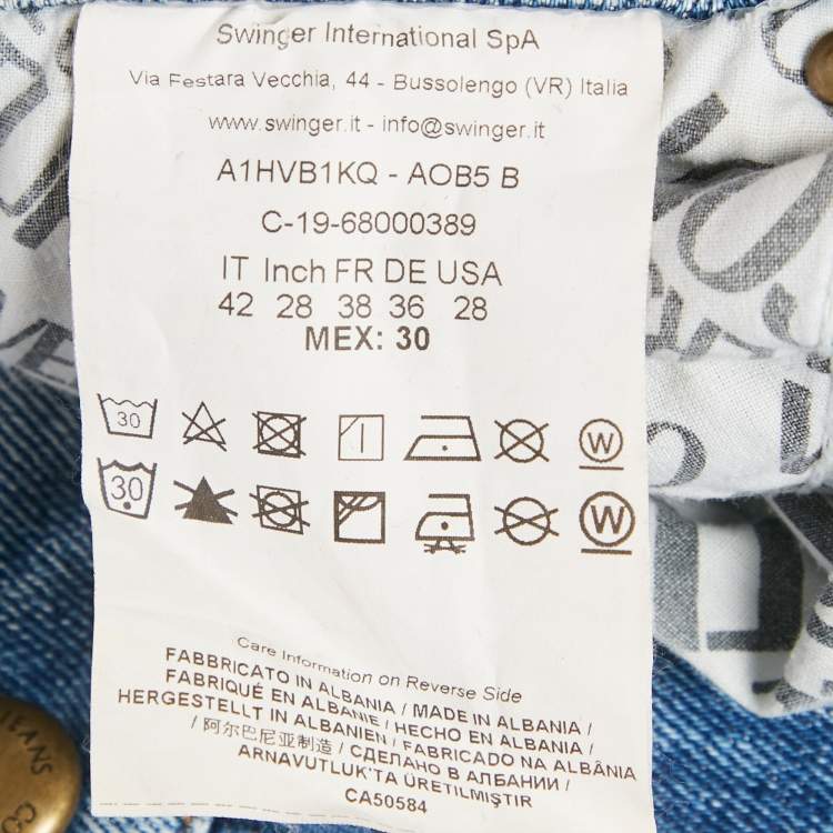 Pre Owned Versace Jeans Couture Blue Logo Print Denim Jeans M Waist 28"