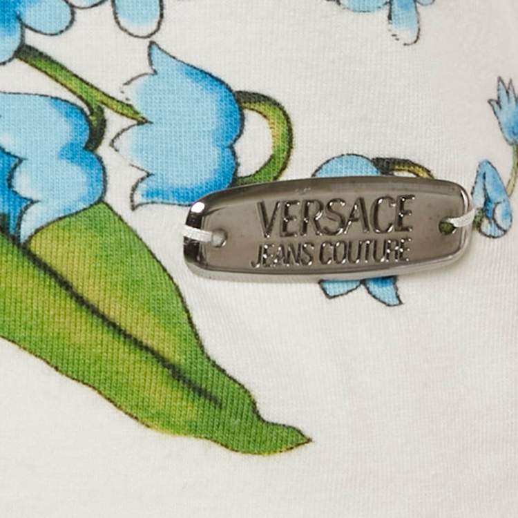 Pre Owned Versace Jeans Couture White Printed Cotton Knit Tank Top L