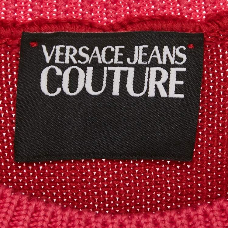 Pre Owned Versace Jeans Couture Multicolor Logo Cotton Knit Cropped Sweater XS