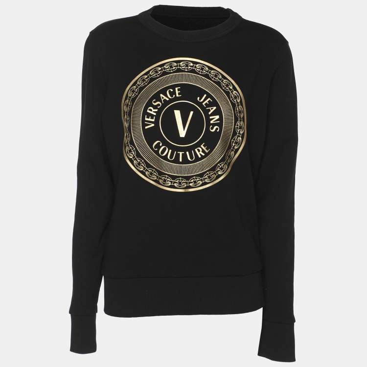 Pre Owned Versace Jeans Couture Black Knit Logo Print Sweatshirt M