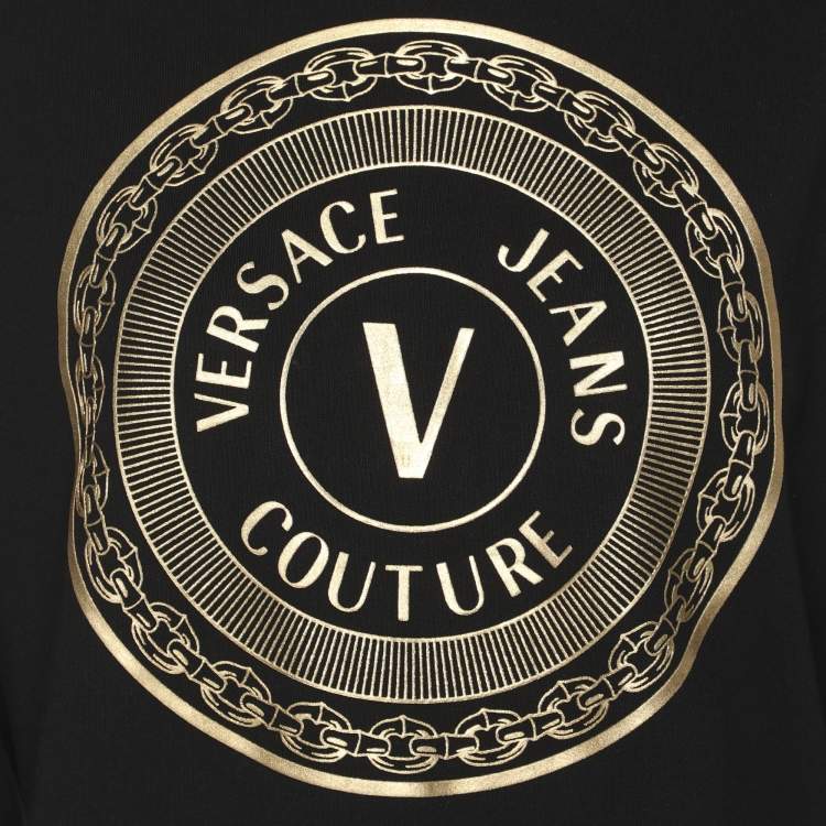 Pre Owned Versace Jeans Couture Black Knit Logo Print Sweatshirt M