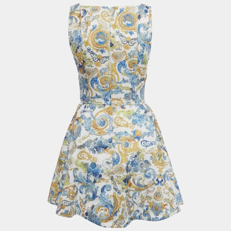 Pre Owned Versace Jeans Couture White Baroque Print Mini Sleeveless Dress S