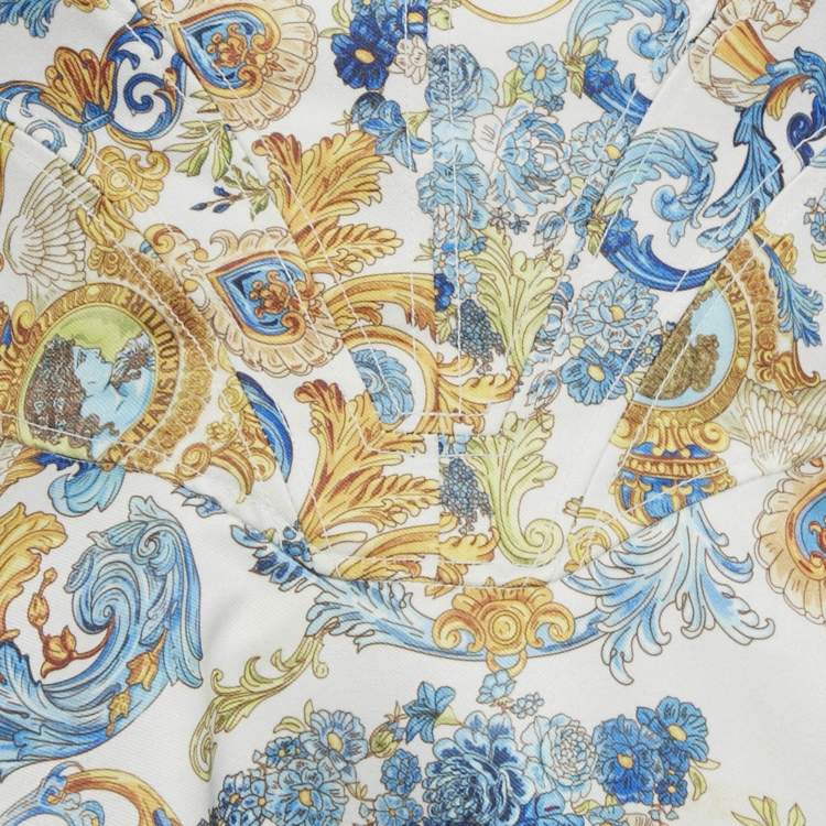 Pre Owned Versace Jeans Couture White Baroque Print Mini Sleeveless Dress S