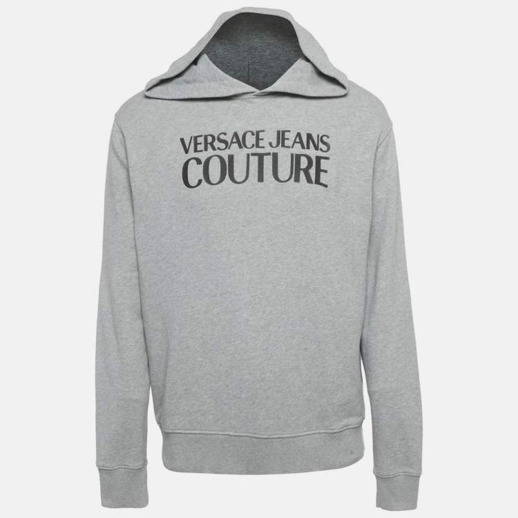 Pre Owned Versace Jeans Couture Grey Logo Applique Cotton Knit Sweatshirt L