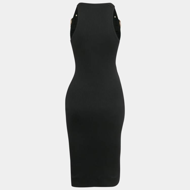 Pre Owned Versace Jeans Couture Black Rib Knit Buckle Detail Bodycon Dress M