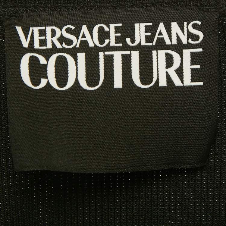 Pre Owned Versace Jeans Couture Black Rib Knit Buckle Detail Bodycon Dress M