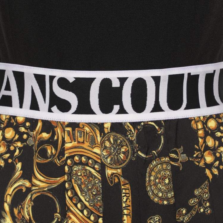 Pre Owned Versace Jeans Couture Black Crepe Baroque-Print Panelled Dress M