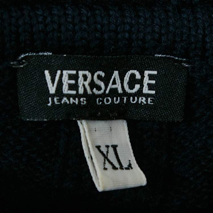 Pre Owned Versace Jeans Couture Navy Blue Wool Turtle Neck Jumper XL 