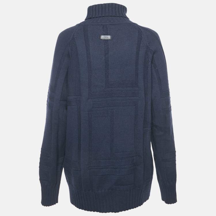 Pre Owned Versace Jeans Couture Navy Blue Wool Turtle Neck Jumper XL 