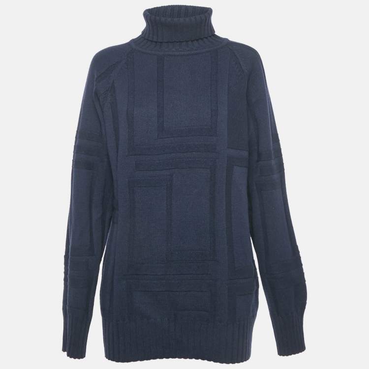 Pre Owned Versace Jeans Couture Navy Blue Wool Turtle Neck Jumper XL 