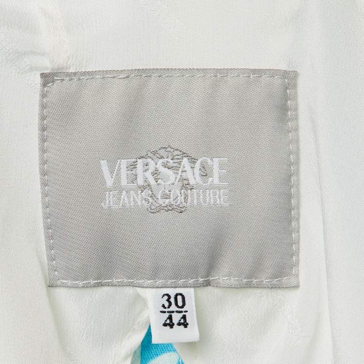 Pre Owned بليزر فيرساتشي جينز كوتور قطني أبيض بطبعة حياة بحرية مقاس متوسط - ميديم