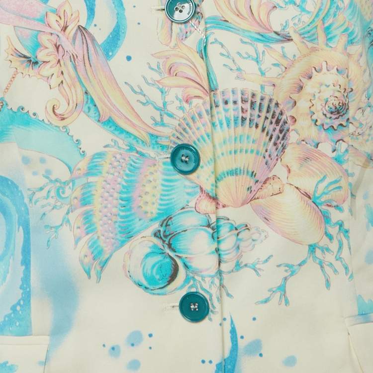 Pre Owned بليزر فيرساتشي جينز كوتور قطني أبيض بطبعة حياة بحرية مقاس متوسط - ميديم