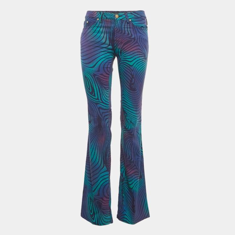 مملوكة مسبقًا Versace Jeans Couture Blue Printed Denim Flared Jeans M/Waist 28"