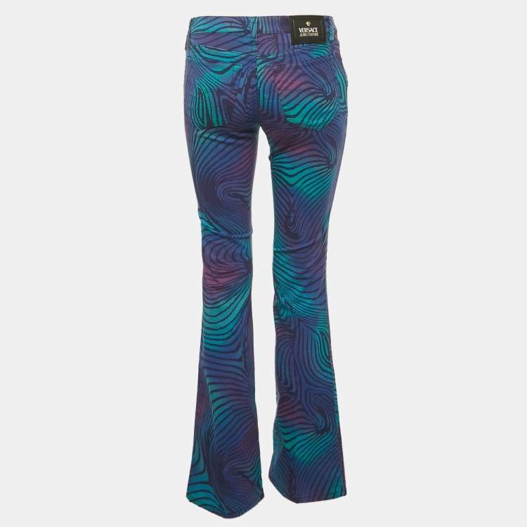 مملوكة مسبقًا Versace Jeans Couture Blue Printed Denim Flared Jeans M/Waist 28"