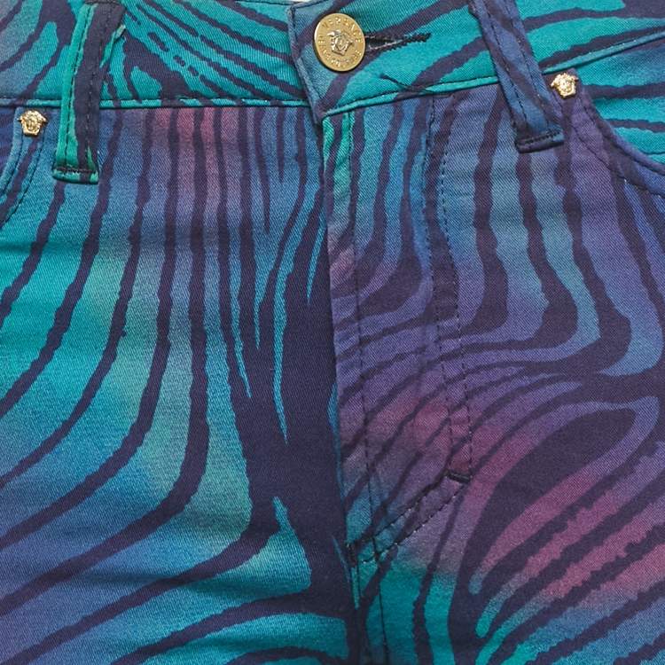مملوكة مسبقًا Versace Jeans Couture Blue Printed Denim Flared Jeans M/Waist 28"