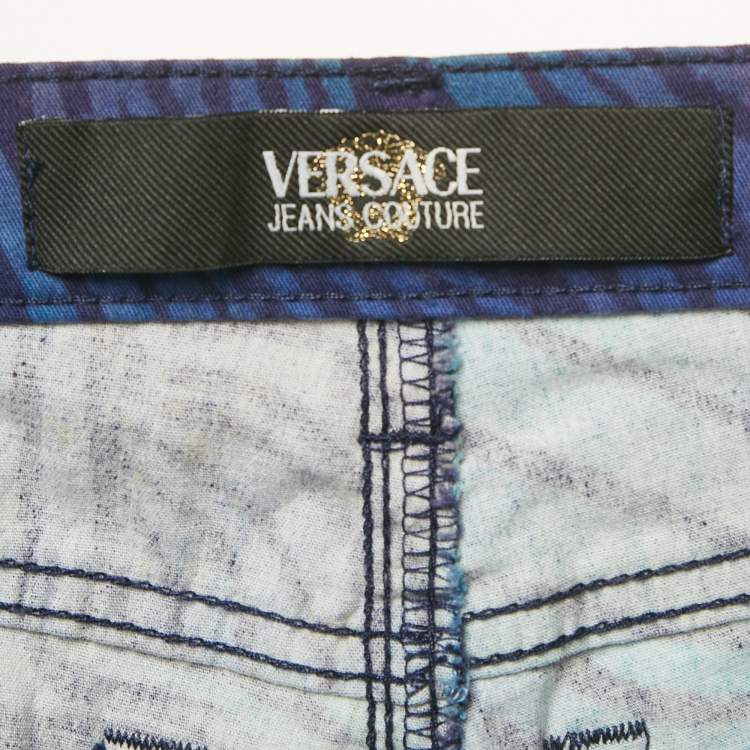 مملوكة مسبقًا Versace Jeans Couture Blue Printed Denim Flared Jeans M/Waist 28"