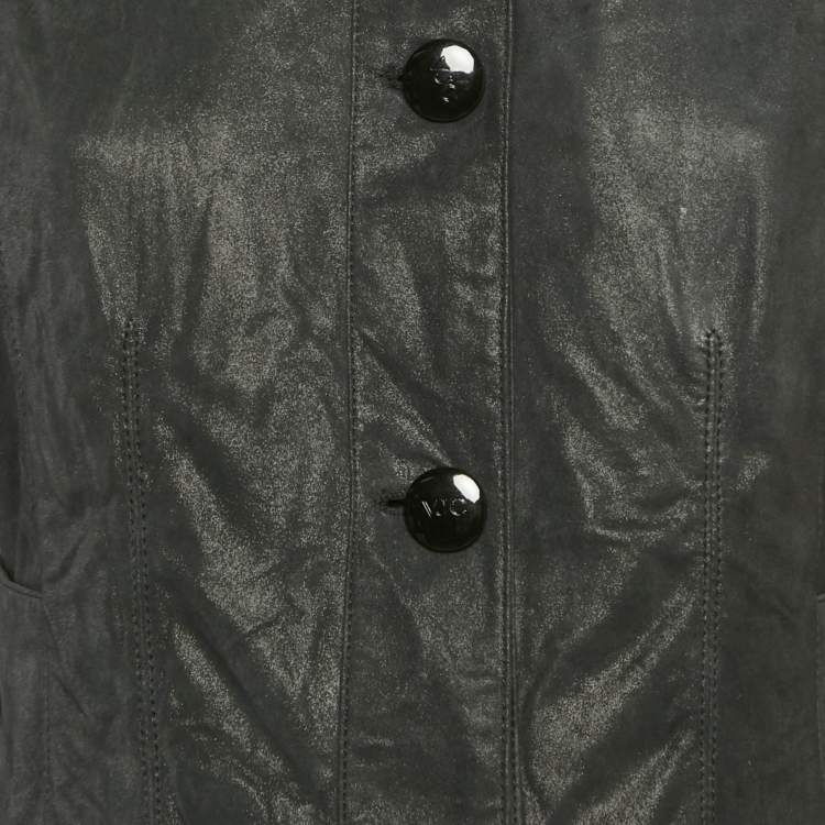 Pre Owned معطف فيرزاتشي جينز كوتور جلد أسود مقاس صغير - سمول