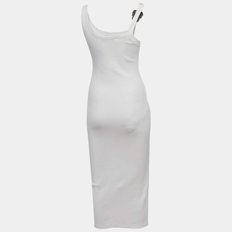 Pre Owned Versace Jeans Couture White Rib Knit Buckle Strap Midi Dress S