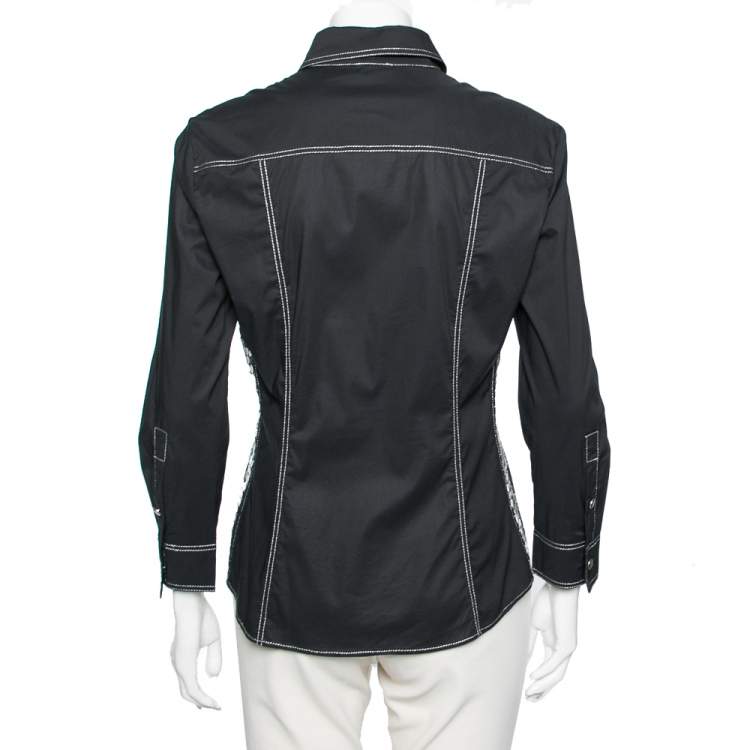 Pre Owned Versace Jeans Couture Black Cotton Sequin Embellished Shirt L