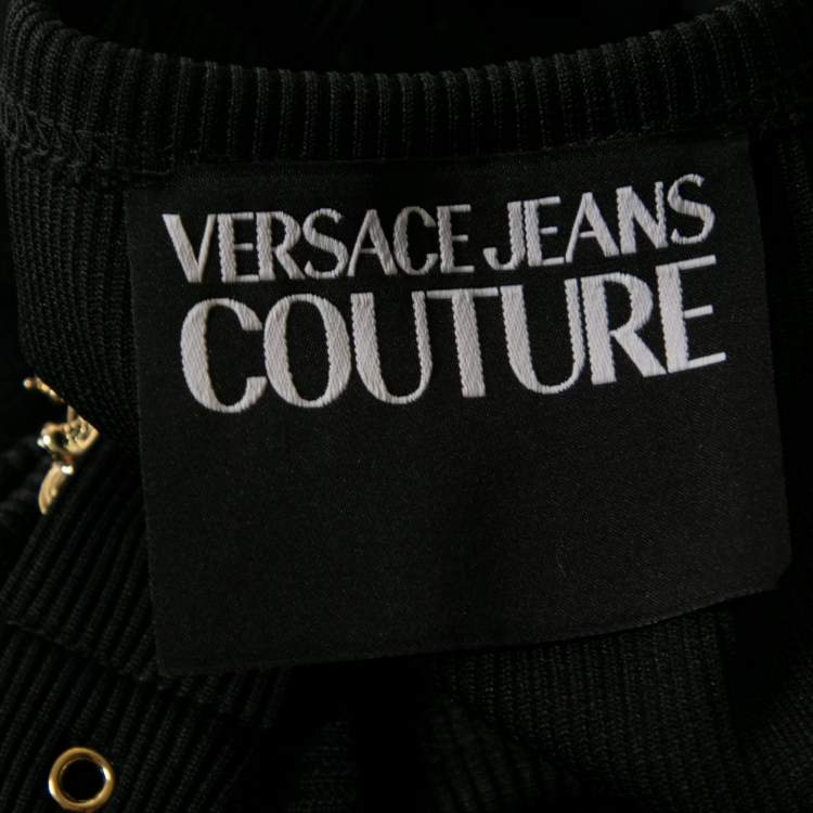 Pre Owned Versace Jeans Couture Black Knit Buckled Strap Detail Dress M
