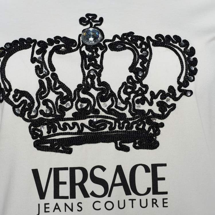 Pre Owned Versace Jeans Couture White Jersey Crown Embroidered T-Shirt M