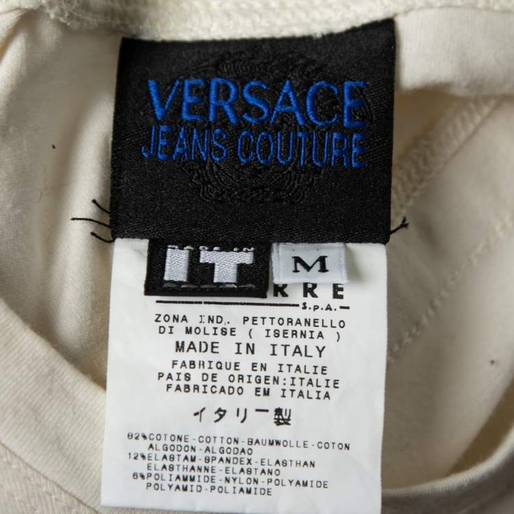 Pre Owned Versace Jeans Couture Cream Logo Panel Crew Neck T-Shirt M