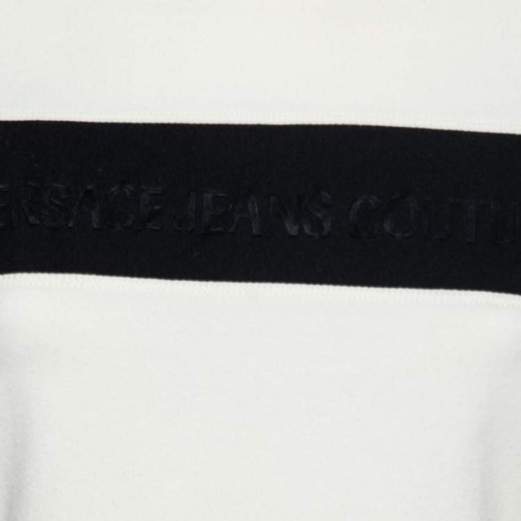 Pre Owned Versace Jeans Couture Cream Logo Panel Crew Neck T-Shirt M