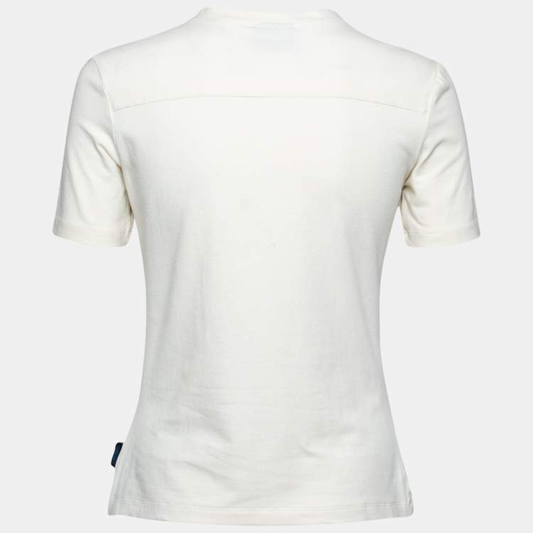 Pre Owned Versace Jeans Couture Cream Logo Panel Crew Neck T-Shirt M
