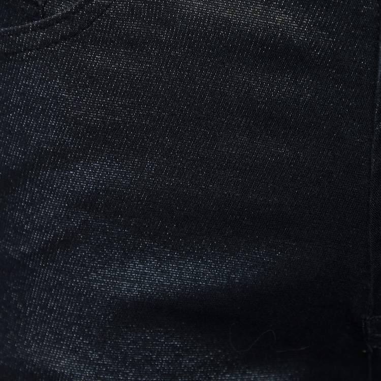 Pre Owned Versace Jeans Couture Black Shine Denim Flared Leg Jeans M Waist 26"