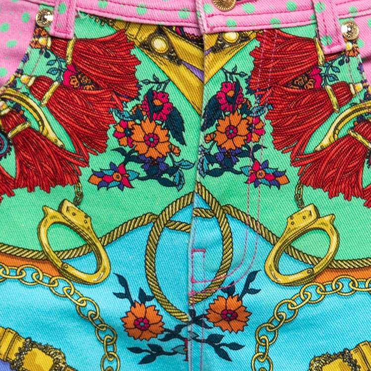 Pre Owned Versace Jeans Couture Pink Baroque Printed Denim Jeans M Waist 30"  