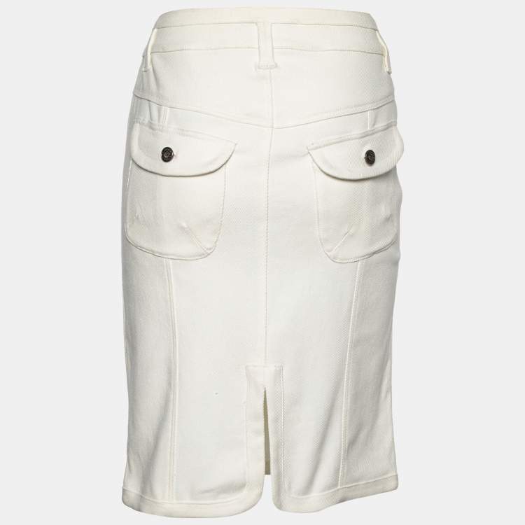 Pre Owned Versace Jeans Couture White Denim Knee Length Skirt M